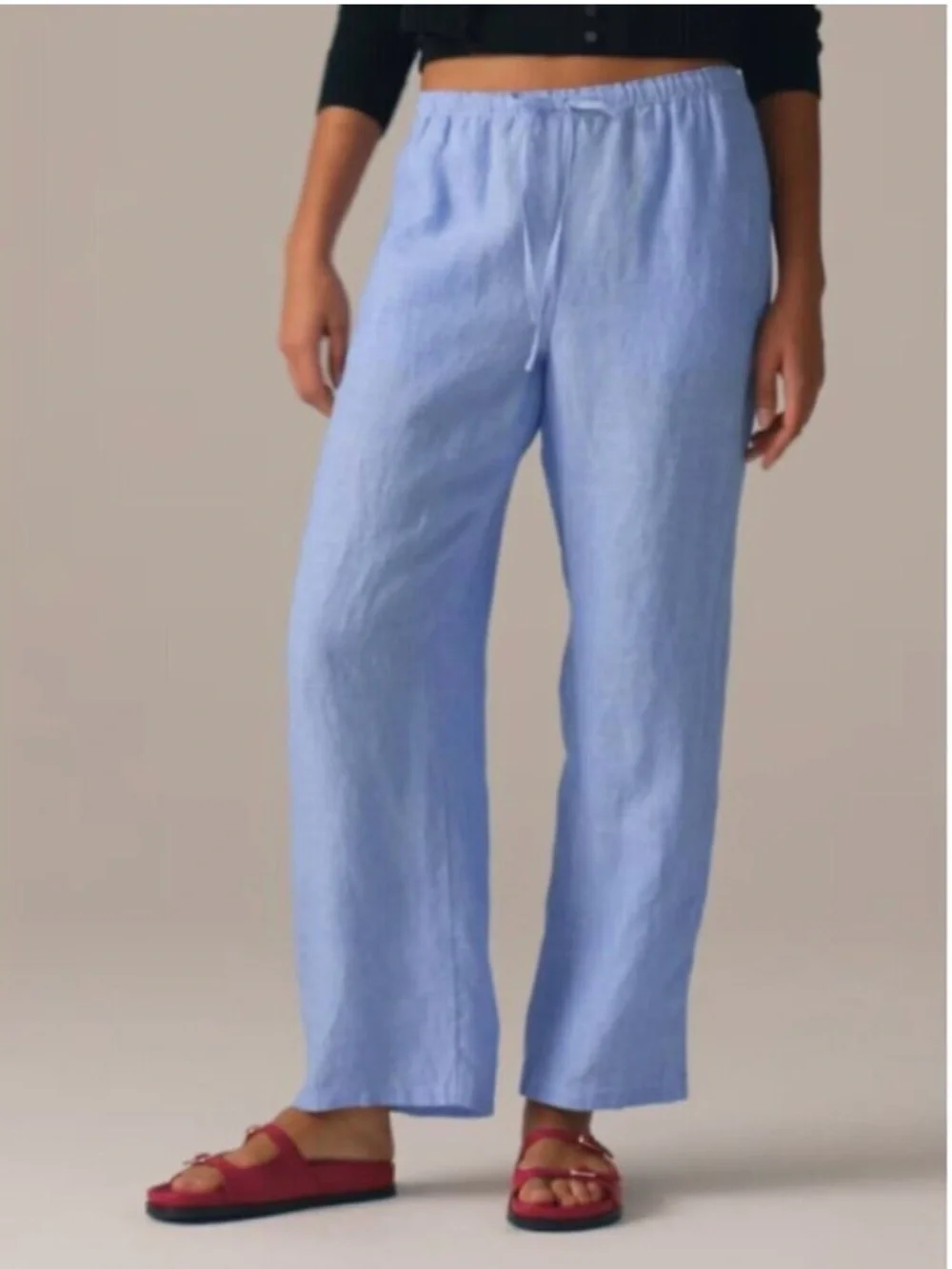 J. Crew Soleil Pants Blue Drawstring Wide-Leg Linen